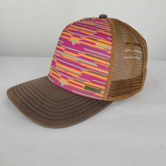 Prana Trucker Hat Mesh Snapback Cap Brown Pink Orange Aztec Southwest Hiking - Picture 2 of 8